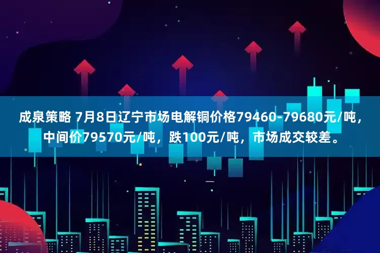成泉策略 7月8日辽宁市场电解铜价格79460-79680元/吨，中间价79570元/吨，跌100元/吨，市场成交较差。